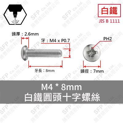 304白鐵圓頭十字螺絲 M4*8