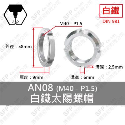 304白鐵太陽螺帽 ANS08 (M40-P1.5)