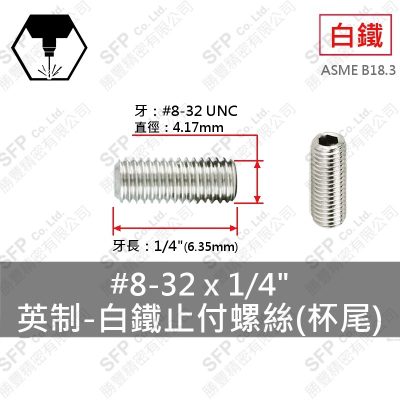304白鐵止付螺絲(杯尾) 8#-32*1/4"