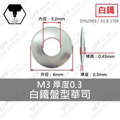 白鐵盤型華司 M3 (3.2*6*0.3) 厚度0.3