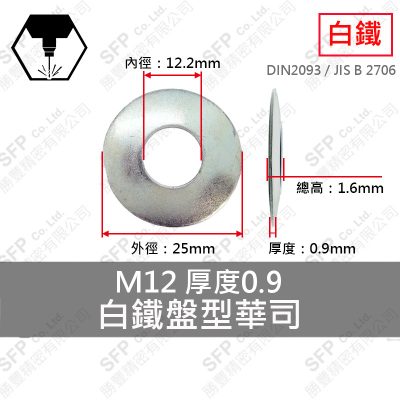 白鐵盤型華司 M12 (12.2*25*0.9) 厚度0.9