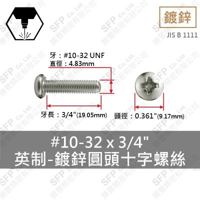 鍍鋅丸頭十字 (INCH)