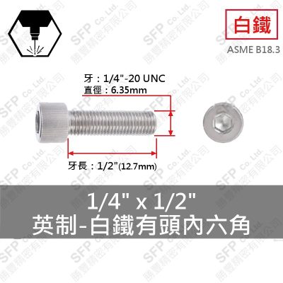 304白鐵有頭內六角 1/4"*1/2"