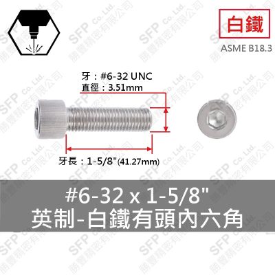 304白鐵有頭內六角 6#-32*1-5/8"
