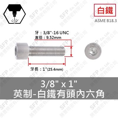 304白鐵有頭內六角 3/8"*1"