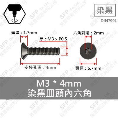 合金鋼皿頭內六角 M3*4