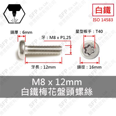 304白鐵盤頭梅花螺絲 M8*12