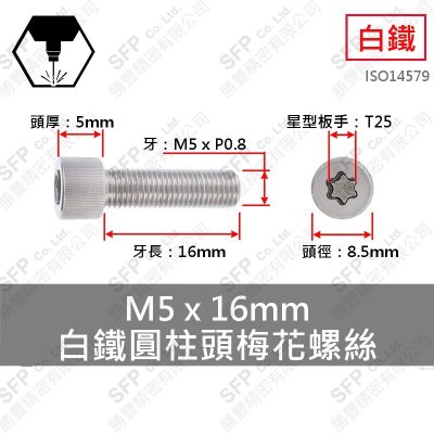 304白鐵圓柱頭梅花螺絲 M5*16