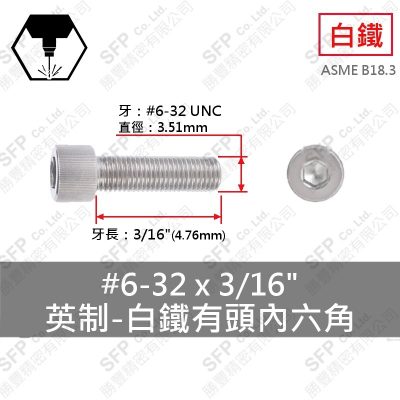 304白鐵有頭內六角 6#-32*3/16"