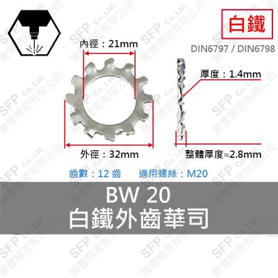 304白鐵外齒華司 BWS-20 (21*32*1.4)-12齒