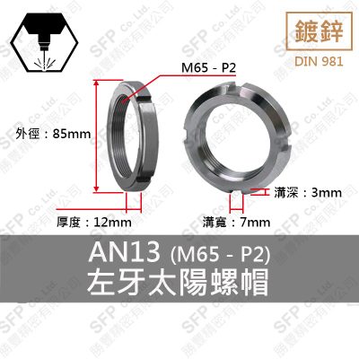 左牙 碳鋼太陽螺帽 ANL13 (M65-P2.0)