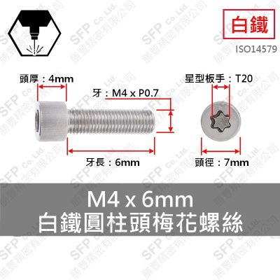 304白鐵圓柱頭梅花螺絲 M4*6