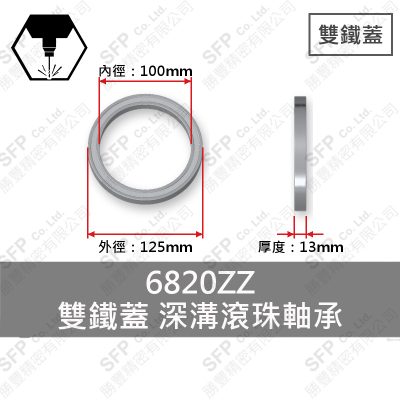 滾珠軸承(日) 6820ZZ 雙鐵蓋