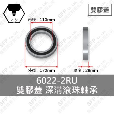 滾珠軸承(日) 6022-2RU 雙膠蓋