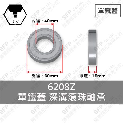 滾珠軸承(日) 6208Z 單鐵蓋