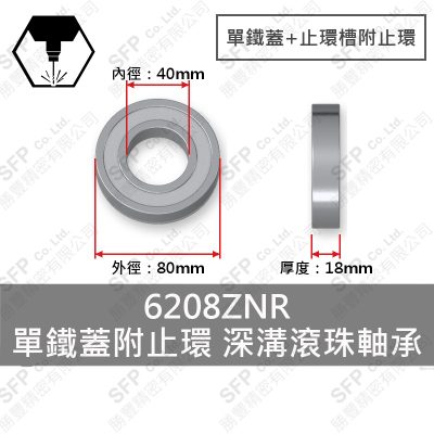 滾珠軸承(日) 6208ZNR 單鐵蓋止環槽附止環