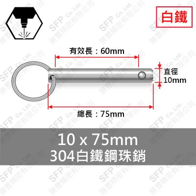 304白鐵鋼珠銷 10*75 (有效長60)
