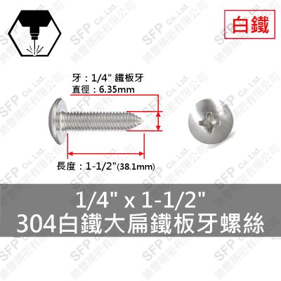 304白鐵大扁鐵板牙螺絲 1/4"*1-1/2"