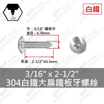 304白鐵大扁鐵板牙螺絲 3/16"*2-1/2"