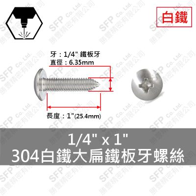 304白鐵大扁鐵板牙螺絲 1/4"*1"