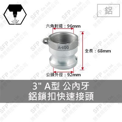 鋁鎖扣快速接頭 3" A型 公內牙