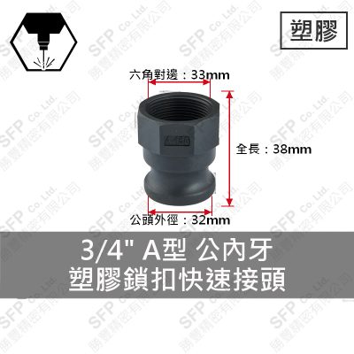 塑膠鎖扣快速接頭 3/4" A型 公內牙