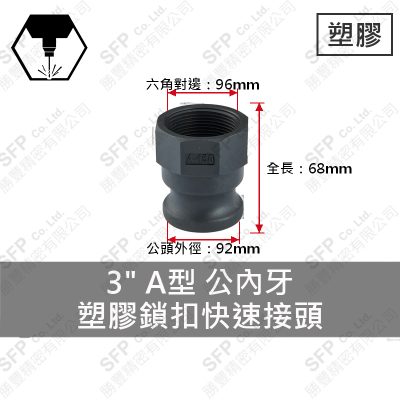 塑膠鎖扣快速接頭 3" A型 公內牙