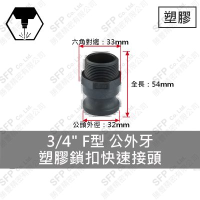 塑膠鎖扣快速接頭 3/4" F型 公外牙
