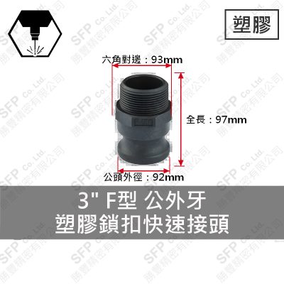 塑膠鎖扣快速接頭 3" F型 公外牙