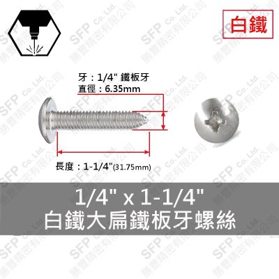 304白鐵大扁鐵板牙螺絲 1/4"*1-1/4"