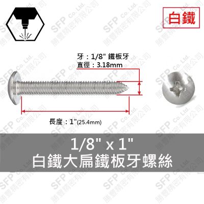 304白鐵大扁鐵板牙螺絲 1/8"*1"