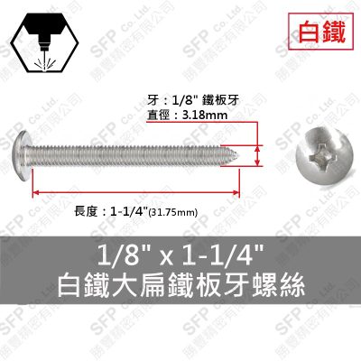 304白鐵大扁鐵板牙螺絲 1/8"*1-1/4"