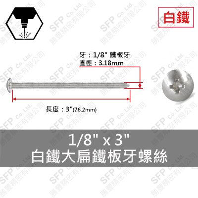 304白鐵大扁鐵板牙螺絲 1/8"*3"