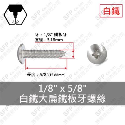 304白鐵大扁鐵板牙螺絲 1/8"*5/8"