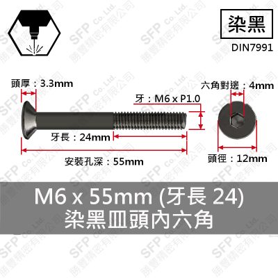 合金鋼皿頭內六角 M6*55(半牙)