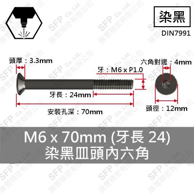 合金鋼皿頭內六角 M6*70(半牙)