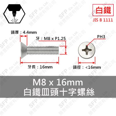 304白鐵皿頭十字螺絲 M8*16