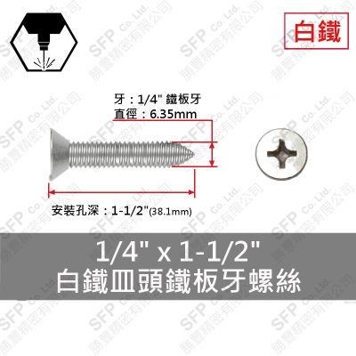 304白鐵皿頭鐵板牙螺絲 1/4"*1-1/2"