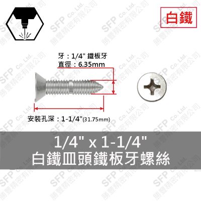 304白鐵皿頭鐵板牙螺絲 1/4"*1-1/4"