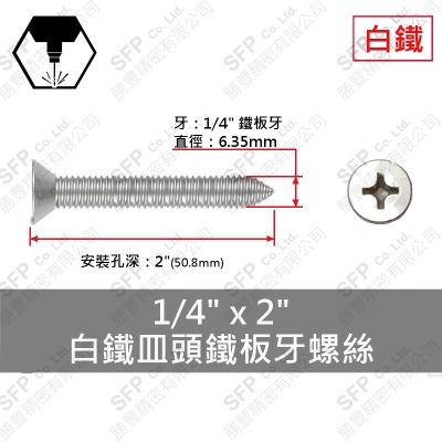 304白鐵皿頭鐵板牙螺絲 1/4"*2"