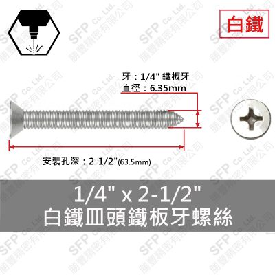 304白鐵皿頭鐵板牙螺絲 1/4"*2-1/2"