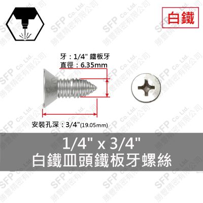 304白鐵皿頭鐵板牙螺絲 1/4"*3/4"
