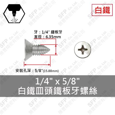 304白鐵皿頭鐵板牙螺絲 1/4"*5/8"
