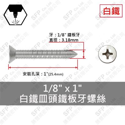 304白鐵皿頭鐵板牙螺絲 1/8"*1"