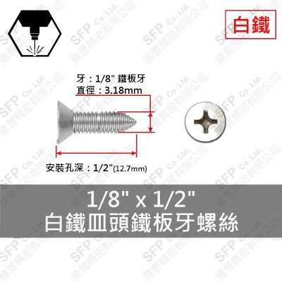 304白鐵皿頭鐵板牙螺絲 1/8"*1/2"