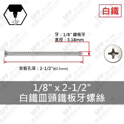 304白鐵皿頭鐵板牙螺絲 1/8"*2-1/2"