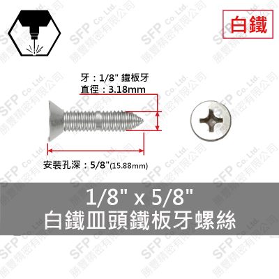 304白鐵皿頭鐵板牙螺絲 1/8"*5/8"
