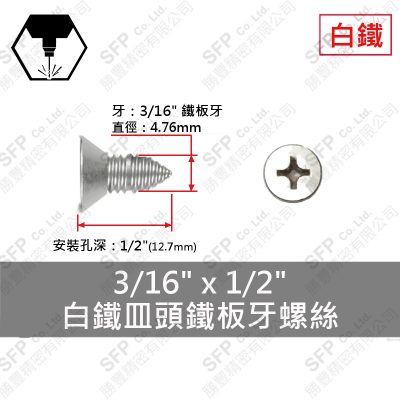 304白鐵皿頭鐵板牙螺絲 3/16"*1/2"