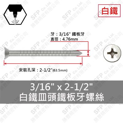 304白鐵皿頭鐵板牙螺絲 3/16"*2-1/2"