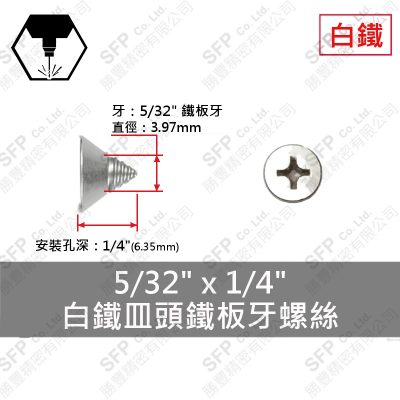 304白鐵皿頭鐵板牙螺絲 5/32"*1/4"